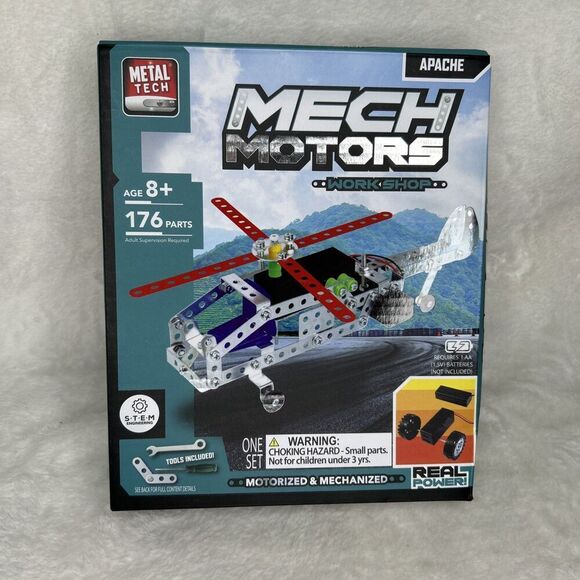 New Mech Motors Metal Tech Workshop Apache Helicopter Motorized Stem NIB - Picture 1 of 2